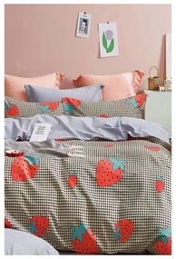 Pościel jednoosobowa z bawełny renforcé z prześcieradłem 160x220 cm Strawberry – Mila Home