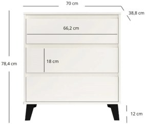 Komoda z Trzema Szufladami do Salonu BORVO 70 cm Biała Nowoczesna