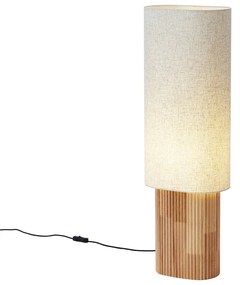 Lampa podłogowa Japandi drewniana z lnianym abażurem 90 cm - LamelJapandi Oswietlenie wewnetrzne