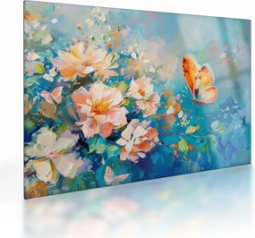 Obraz na szkle - Motyl i kwiaty, obraz olejny II. (70x50 cm)