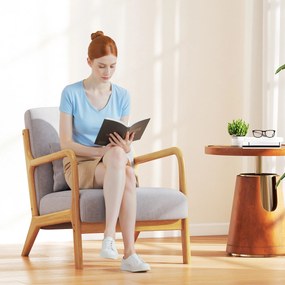 HOMCOM Elegancki Fotel Lounge z ramą drewnianą i tapicerką piankową, wygląd aksamitu, do salonu, sypialni, Szary