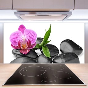 Szkło do Kuchni na Ścianę Wyciszenie Zen: Kwiat i Kamień