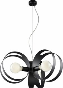 Lampa wisząca Peter z czarnego lakierowanego żelaza z ciętymi laserowo paskami i regulowanym stalowym kablem 3 światła 130 Ø48 BL306-3-NR