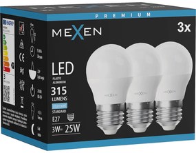 Mexen Nova 3x żarówka LED E27, G45, 3W, Zimna - 6500K, 315 lm - L101-E27-0365-01x03