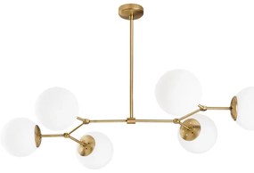 Biała lampa wisząca z 6 kloszami z elementami w kolorze złota Opviq lights Damar Horizontal