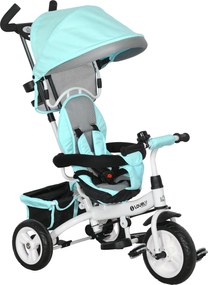 HOMCOM 6 w 1 Trójkołowiec dla dzieci z rączką, daszkiem, pasami, koszykiem na zakupy, dla dzieci 1-5 lat, Zielony