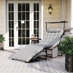 Outsunny Składany leżak ogrodowy z daszkiem, materacem, regulowanym oparciem w 4 pozycjach, Jasnoszary