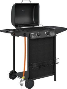 Outsunny Grill Gazowy 7 KW na Wózku z 3 Palnikami i Bocznym Gotowaniem, Pokrywa, 107 x 54 x 96 cm, Czarny