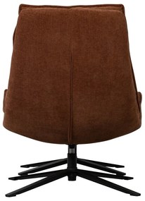Brązowy obrotowy fotel z podnóżkiem z tkaniny szenilowej Kube – WOOOD