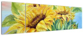 Obraz kwitnących słoneczników (170x50 cm)
