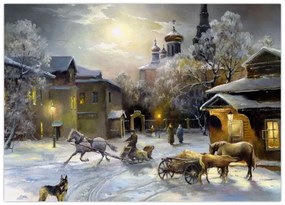 Obraz na szkle - Zimowa wioska (70x50 cm)