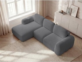 Szary rozkładany/ze schowkiem narożnik z materiału bouclé (lewostronny/z szezlongiem) Montaigne – Bobochic Paris