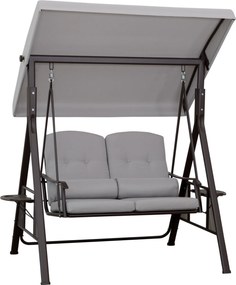 Outsunny huśtawka ogrodowa 2osobowa z daszkiem przeciwsłonecznym poduszka metal poliester khaki 162x118x173cm | Aosom PL