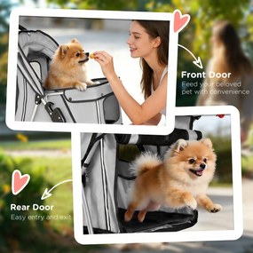 PawHut Wózek składany dla psów z odblaskowymi paskami, koszem na przechowywanie, poduszką dla małych psów do 10 kg, 77x44x102 cm, szary | Aosom PL