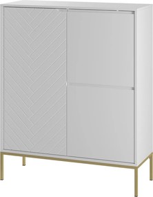 Wysoka komoda glamour w jodełkę Aspen 07 biały mat/złoty