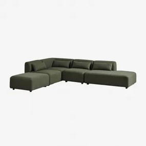 Sofa Modułowy Narożny 4-częściowy Z Prawym Szezlongiem I Pufem Fogler Tkanina Baranek Boucle Żółty Curri - Sklum
