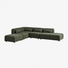 Narożna Sofa Modułowa 4-częściowa Z Prawym Szezlongiem I Pufą Fogler Chenille Salvia Zieleń - Sklum