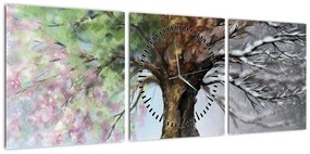 Obraz - Drzewo czterech pór roku (z zegarem) (90x30 cm)