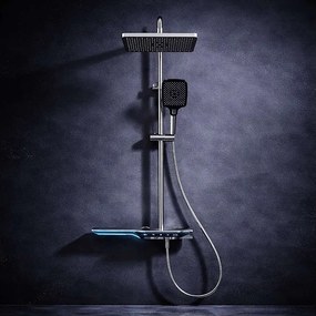 Kolumna Prysznicowa Termostatyczna z Oświetleniem LED - Wykończenie Gun Metal Victoria 3 Funkcje ABS Deszczownica Kaskadowa Ręczny Prysznic