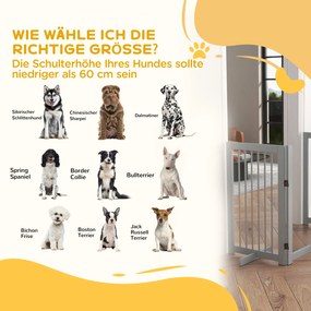 PawHut Bramka Zabezpieczająca dla Psów, Wolnostojąca, Składana, z Drzwiami i Nóżkami, Rama Drewniana, 220x36x91cm, Jasnoszary