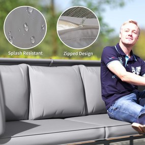 Outsunny Zestaw mebli zewnętrznych, sofa 3-osobowa z baldachimem, 2 krzesła, stolik kawowy z blatem szklanym, 12 poduszek, stalowa rama, Szary