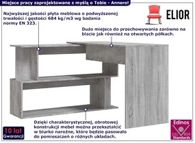 Narożne biurko z półkami szary dąb - Annero