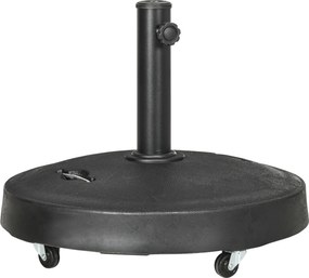 Outsunny Stojak na parasol Uchwyt na parasolowy Uchwyt na parasol, odporny na warunki atmosferyczne, z kołami, Ø53 x 41W cm, Czarny