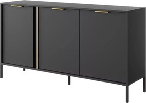 Komoda Zante III – elegancka komoda w kolorze antracytowym ze złotymi detalami, 3-drzwiowa na czarnych nogach
