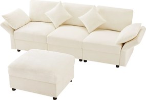 Sofa 3-osobowa, Sofa narożna z podnóżkiem i regulowanymi podłokietnikami - beżowy szenil