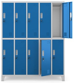 Szafa BHP ubraniowa 10-drzwiowa szaro-niebieska: BARTEK, 1360 x 1720 x 450 mm
