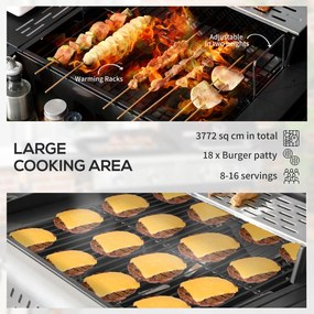 Outsunny Grill gazowy BBQ-Grill, z termometrem, płytkami podgrzewającymi, 161 x 53 x 101 cm, Czarny + Srebrny