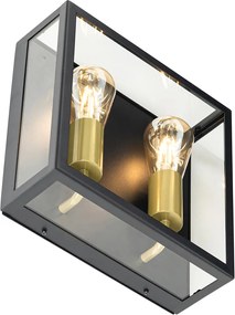 Lampa ścienna zewnętrzna czarna i mosiężna 2-punktowa - Rotterdam