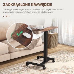 Vinsetto Pulpit Stojący, Biurko na Stojaka, Regulowane Wysokościowo, 4 Kółka, 65 cm x 48 cm x 108 cm, Brąz + Czarny