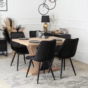 Zestaw Stół Prostokątny Rozkładany CLARK 120-160 cm Dąb Artisan/Czarny i 4 Krzesła Tapicerowane RIO Czarne Welurowe
