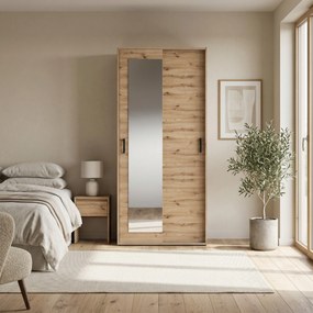 Masseno Garderoba BENVENO 90 cm, Modna Szafa z lustrem do Przedopokoju, Dąb artisan