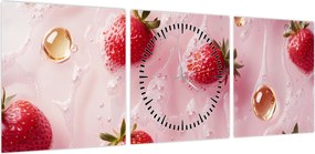 Obraz - Truskawki w bąbelkach (z zegarem) (90x30 cm)