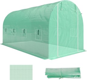 Outsunny Folia do szklarni 4 x 2 m, wodoodporna plandeka z drzwiami, 8 okien, ochrona UV, odporna, polietylen, zielona | Aosom PL