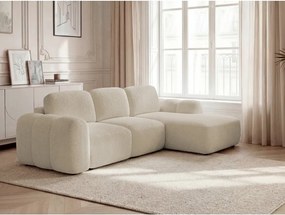 Beżowy rozkładany/ze schowkiem narożnik z materiału bouclé (prawostronny/z szezlongiem) Montaigne – Bobochic Paris