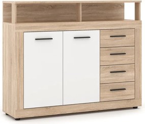 Komoda Dwudrzwiowa BLAGO MIDI A 119,5 cm z Szufladami Dąb Sonoma/Biały Nowoczesna
