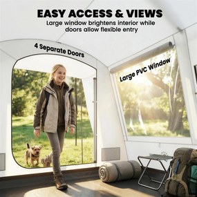 Outsunny Namiot tylny dla 2-4 osób, 320 x 280 x 205 cm, 2 w 1 wodoodporny namiot tunelowy z 4 drzwiami, oknem i podłogą | Aosom PL