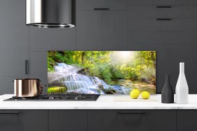 Szkło do Kuchni na Ścianę Leśny Potok I Wodospad