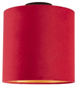 Lampa sufitowa z czerwonym aksamitnym kloszem ze złotem 25 cm - Combi Black klasyczny/Antyczny Oswietlenie wewnetrzne