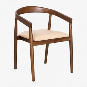 Krzesło Jadalniane Z Podłokietnikami Z Drewna Tekowego I Skóry Visby Beige Vintage - Sklum