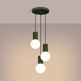Lampa wisząca HALO 3P zielona oliwka ryflowana SOLLUX  LIGHTING