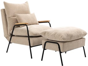 HOMCOM Fotel wypoczynkowy z podnóżkiem, funkcja leżenia, wygodny fotel telewizyjny, 68 x 91,5 x 88 cm, kolor Beżowy