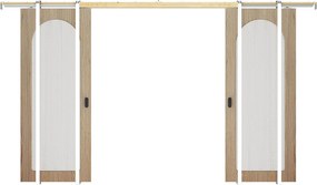 Drzwi podwójne przesuwne chowane w ścianie drewniano-MDF - łuk ze szkła hartowanego karbowanego - 2 x wys.205 x szer.83 cm - ODEZA