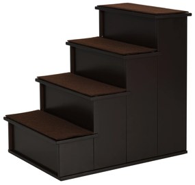 PawHut Schody dla Zwierząt Domowych, dla Psów/Kotów, 4-stopniowe, Krótkowłosy Plusz, do 30 kg, 40 x 59 x 54,2 cm, Ciemnobrązowy