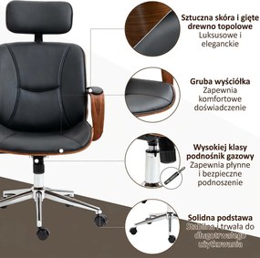 Vinsetto Ergonomiczny Fotel Biurowy z Wysokim Oparciem, Odczepianym Zagłówkiem do Domowego Biura, Czarny | Aosom PL
