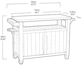 Keter Wielofunkcyjny stół ogrodowy z grillem UNITYXL 270 l, brązowy, 134 x 52 x 90 cm