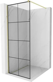 Mexen Kioto ścianka prysznicowa Walk-in 80 x 200 cm, czarny wzór 8 mm, złota szczotkowana - 800-080-101-55-77